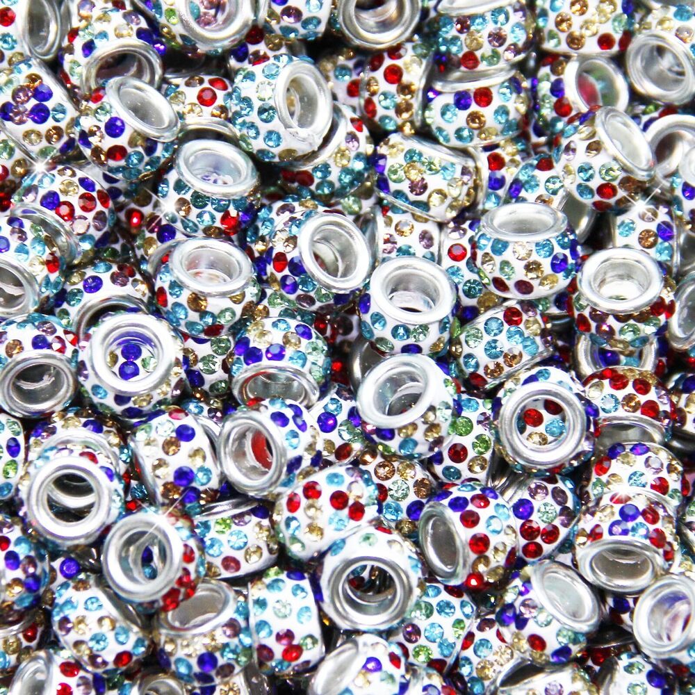 2311 200Pcs Rhinestone Large Hole Beads Spacer Beads White Color European